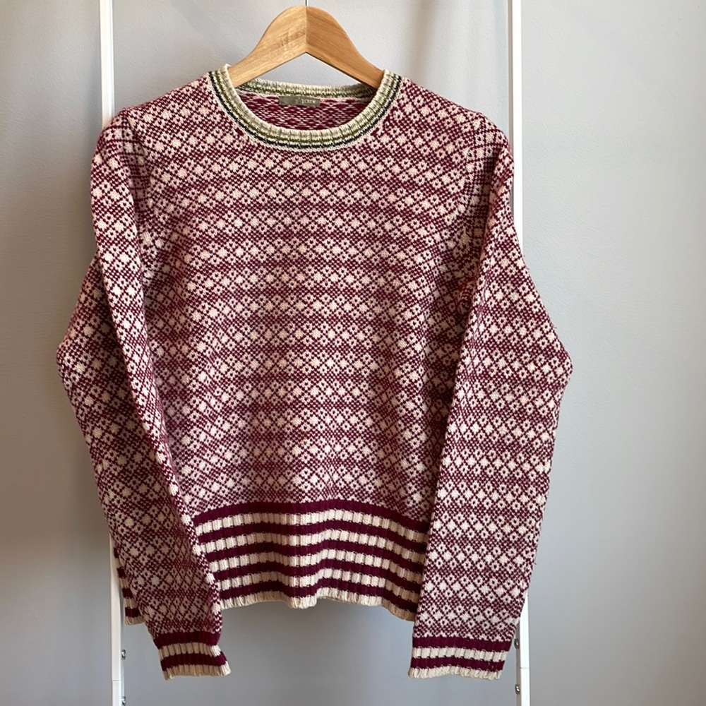 COPY - Women’s Vintage JCREW Lambswool Fair Isle Sweater - Burgandy and White -…